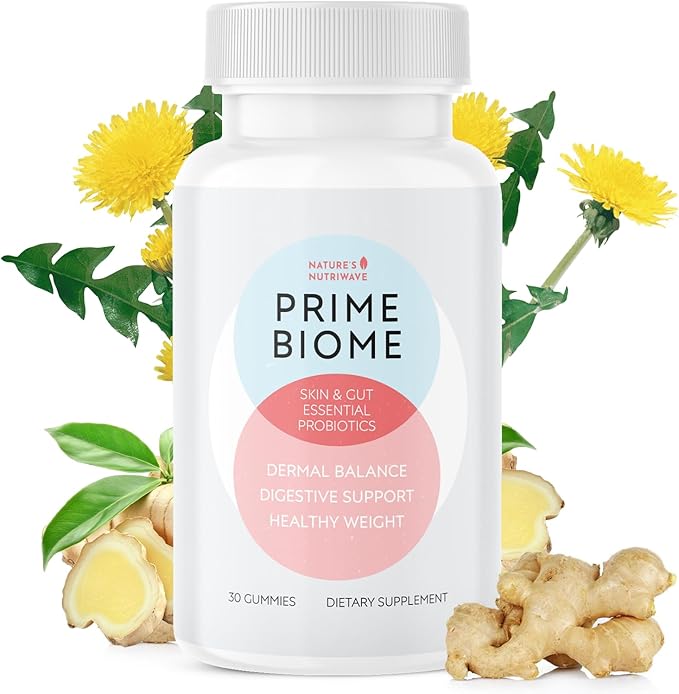 PrimeBiome Probiotic Gummies – Plant-Based Blend with Inulin, Lion’s Mane, Ginger & More– Non-GMO, No Stimulants, GMP Certified – 30 Gummies, 1 Month Supply