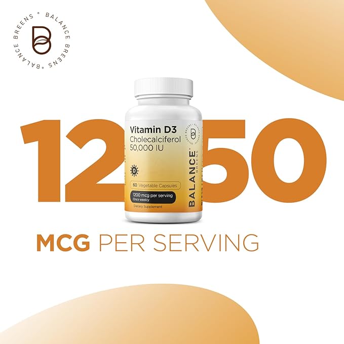 Balancebreens Vitamin D3 50,000 IU, 60 Veggie Capsules - High Potency, Supports Immune & Bone Health - Weekly Once