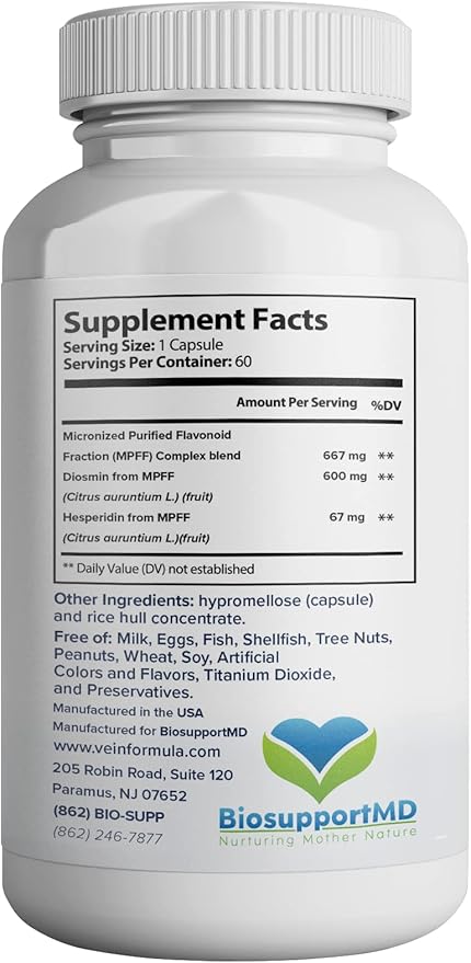 Vein Formula, Blood Circulation and Leg Vein Supplement, 60 Capsules, Diosmin Hesperidin 667 mg from MPFF, Micronized Bioflavonoids