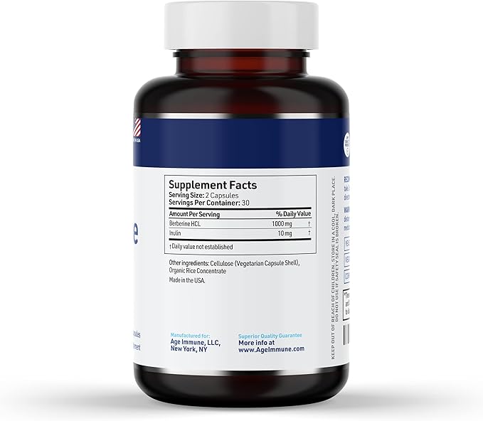 Berberine 1000mg Supplement Complex with Inulin Prebiotic - Berberine 500mg per Capsule - Doctor Formulated Supplements for High Absorption from a Doctor-Owned Brand.