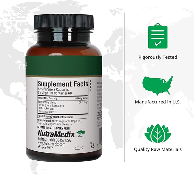 Nutramedix Serrapeptase Supplement - Proteolytic Enzymes for Digestion + Inulin - Made to Support Digestive Health Support - Gluten, Soy and Dairy-Free (60 Capsules)