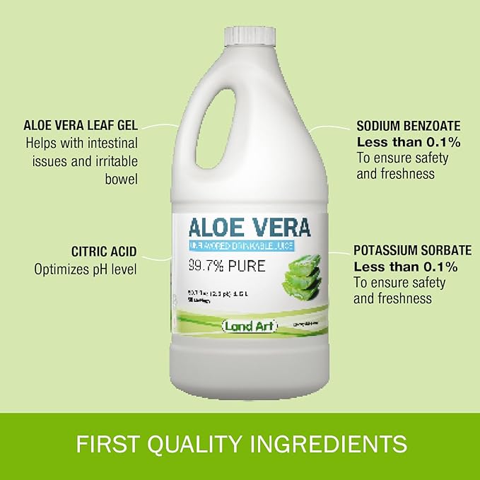 Pure Aloe Vera Juice Unflavored – Cold-Processed - 99.7% Organic Aloe Vera Inner Fillet from Fresh Texas Leaves – Digestive Health, Detox and Natural Wellness – 64 fl oz (Pack of 2)