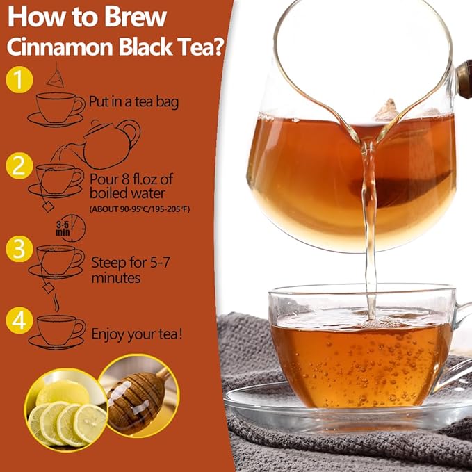 Premium 100 Cinnamon Black Tea Bags,Made with Natural Ceylon Cinnamon & Ceylon Black Tea, 100% No Artificial Flavors & No Additives.