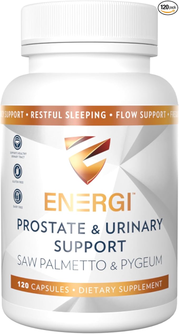 ENERGI Prostate Support Supplement with Saw Palmetto for Men & Women, 200mg Saw Palmetto, 100mg Pygeum Supplement, Pumpkin Seed, Prostate Health Supplements, 120 Capsules