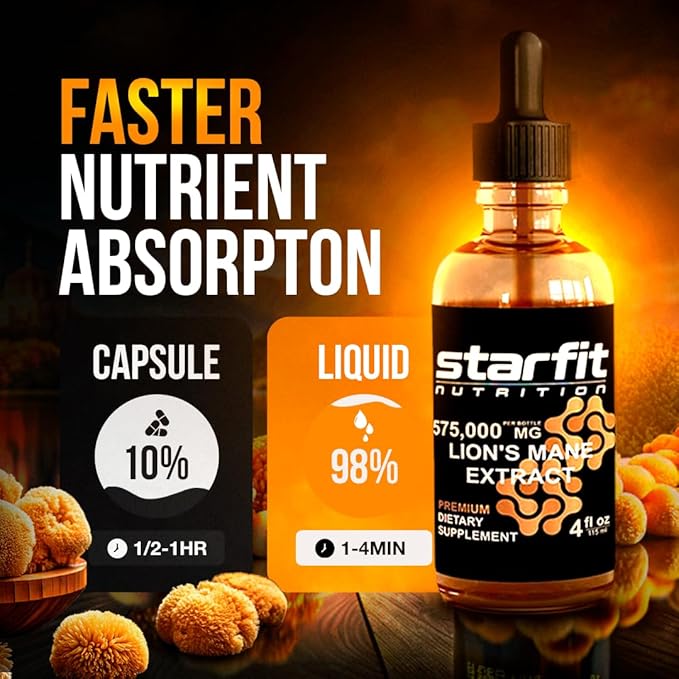 STARFIT Lion's Mane Mushroom Extract, 575,000 mg, Liquid Supplement for Immune Support, Memory, and Digestive Health, 4 fl oz