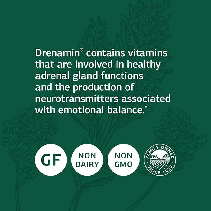 Standard Process Drenamin - Whole Food Antioxidant, Adrenal Support and Immune Support with Shitake, Alfalfa, Rice Bran, Riboflavin, Calcium Lactate, Choline - 270 Tablets