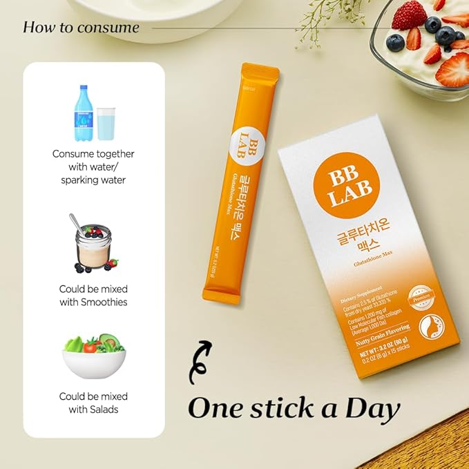 BB LAB Glutathione Max Powder Stick Supplement, Korea Glutathione, Low Molecular Fish Collagen for Woman, Vitamin C, Fast Absorption, Antioxidant, Anti-Aging