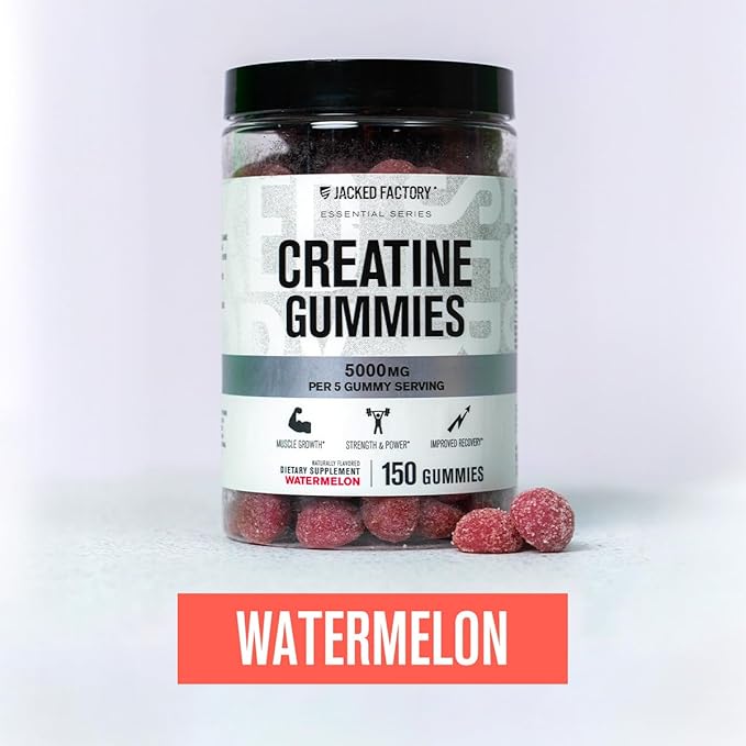 Jacked Factory Creatine Monohydrate Gummies 5g Daily Dose (1g per Gummy) - Creatine Gummy for Men and Women, Vegan-Friendly, Travel-Friendly, Third-Party Tested - 150 Gummies, Watermelon