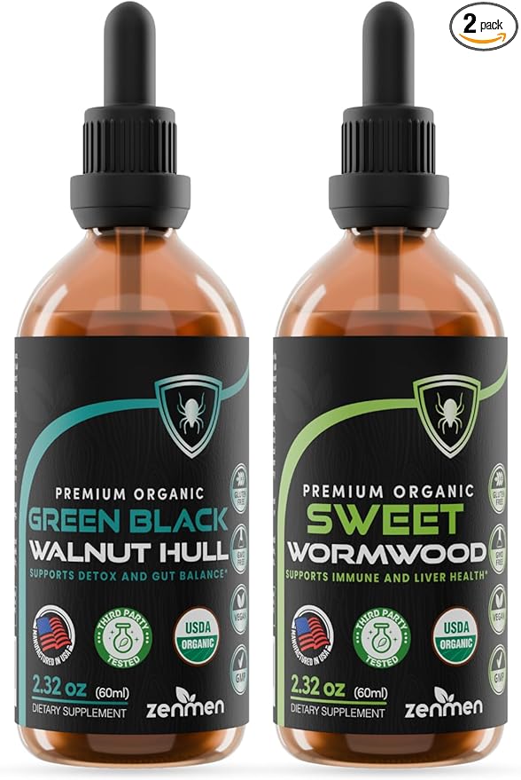 Zenmen Organic Black Walnut Wormwood Tincture – Rapid Gut Cleanse & Digestive Health, Vegan, Manufactured in The USA