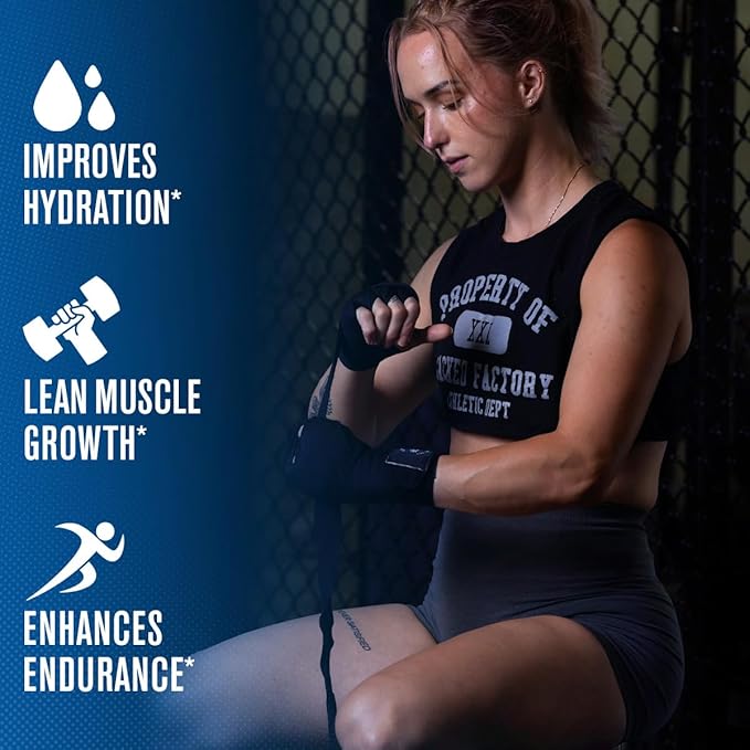 Jacked Factory Creatine + Electrolytes - Creatine Monohydrate with Taurine, Calcium, Sodium, & Potassium to Increase Muscle Growth, Strength, Hydration, & Endurance - 50 Servings, Blue Raspberry