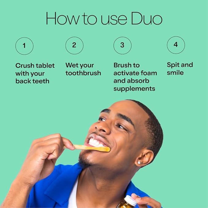 Duo Immunity Toothpaste Tablets | Vitamin D3 + B12 w/Nano-Hydroxyapatite (nHa) - Whitening, Remineralize & Reduce Sensitivity | Sustainable & Plastic Free | Wild Mint w/Sage, 1 Bottle/ 62 Tablets