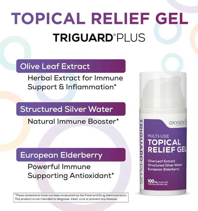 TriGuard Plus Colloidal Silver Topical Recovery Gel Natural Structured Silver Water & European Elderberry 3.4oz / 100ml