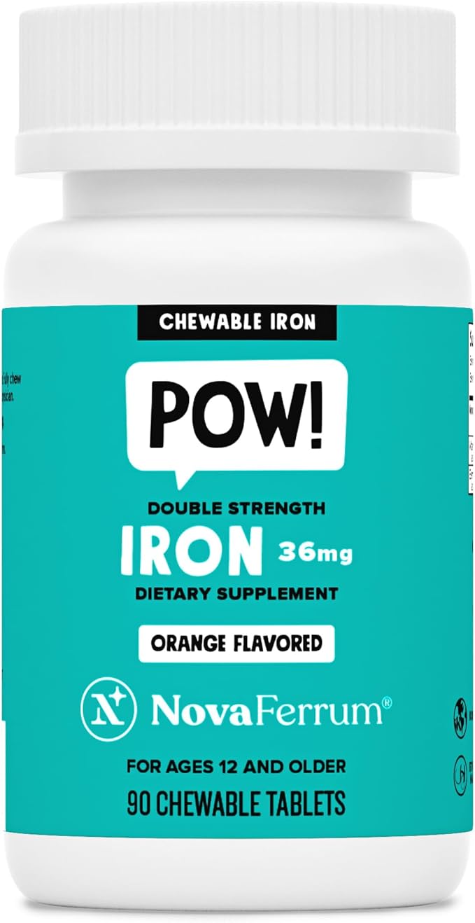 NovaFerrum Pow | Chewable Iron Supplement for Adults | Anemia | 36mg of Iron | 90 Servings | Sugar Free | Vegan