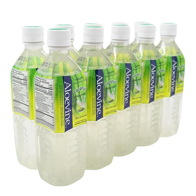 Aloevine Aloe Vera Drink Coconut healthy juice pure with chunks of aloe l 16.9 oz. 10 pack l plant based Vegetable Korean drinks