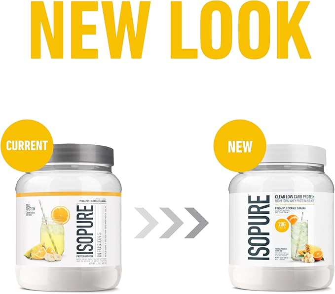 Isopure Clear Whey Isolate Protein Powder, No Gluten or Lactose, Naturally Flavored, Pineapple Orange Banana, 20g Protein Per Serving, 14.1 Oz, 16 Servings (Packaging May Vary)