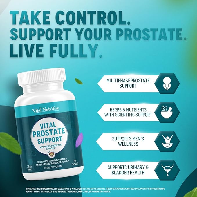 Vital Prostate Support Supplement for Men – Multiphase Herbal Formula with Saw Palmetto, Beta-Sitosterol & Zinc – Urinary Flow, Bladder Comfort & Prostate Health Supplements for Men – 30 Days Supply