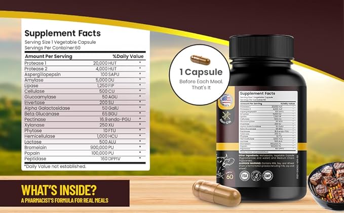 Digestive Enzymes for Carnivores – Pharmacist Formulated Supplement for Meat, Carbs, Fat, Milk and Vegetable Digestion – 8 Week Supply – Made in USA