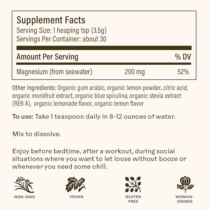 Wooden Spoon Herbs Magic Magnesium Citrate Powder Supplement | Anxiety & Stress Relief, Muscle, Bone, & Digestive Health, & Restful Sleep | Pleasant Lemonade Taste & Fun Spirulina Blue Color | 3.7oz