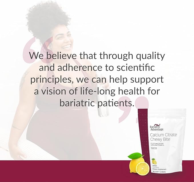 Bariatric Advantage Calcium Citrate Chewy Bites 500 mg - Highly Absorbable & Digestible - Vitamin D3 - Easily Chewable Calcium Supplement - Lemon Flavor - 90 Count