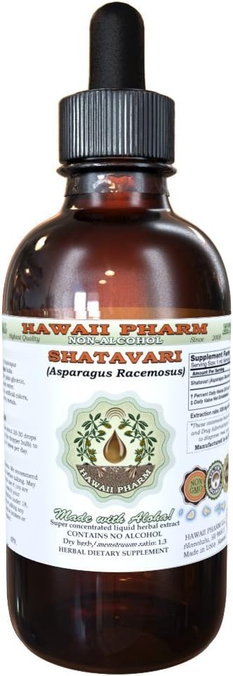 Hawaii Pharm Shatavari Alcohol-Free Liquid Extract, Shatavari (Asparagus Racemosus) Root Glycerite Natural Herbal Supplement, USA 2 fl.oz