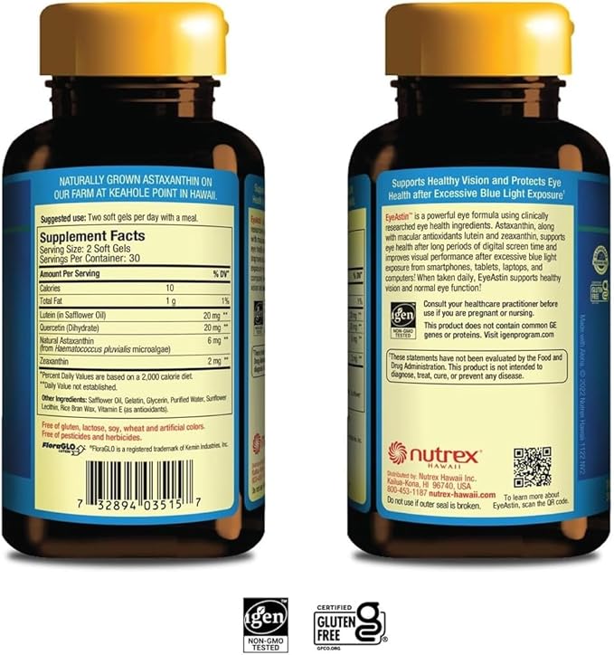 EyeAstin, BioAstin Hawaiian Astaxanthin with Lutein & Zeaxanthin, Supports Eye Health Naturally, 60 Count