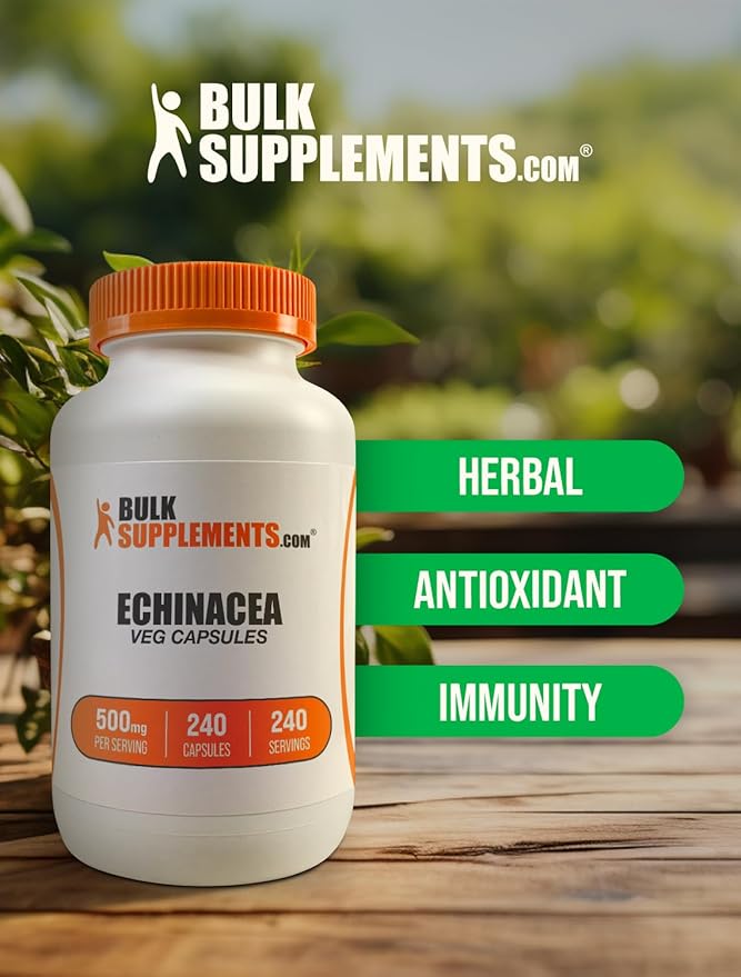 BulkSupplements.com Echinacea Extract Capsules - Echinacea Supplement, Echinacea Capsules 500mg - Immune Support, Gluten Free, 1 Capsule per Serving, 240 Capsules (Pack of 1)