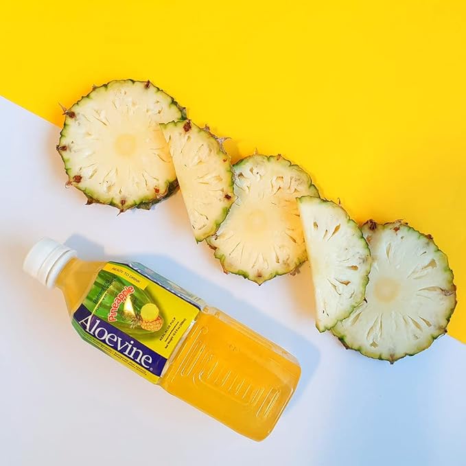 Aloevine Aloe Vera Drink Pineapple healthy juice pure with chunks of aloe l 16.9 oz. 10 pack l plant based Vegetable Korean drinks