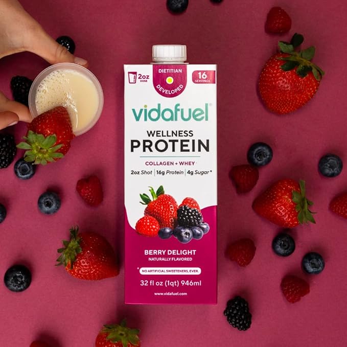 Protein Drink, 16g protein per 2oz shot, 32 fl oz carton, 2 Pack, berry and citrus, collagen and whey drink, no artificial sweeteners