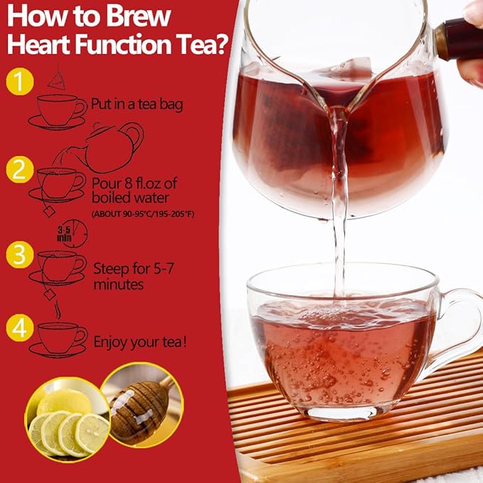 Premium 60 Heart Functional Tea Bags, 9 Natural Superherbs, Pressure Balance Tea, No Artificial Flavors & Caffeine Free.