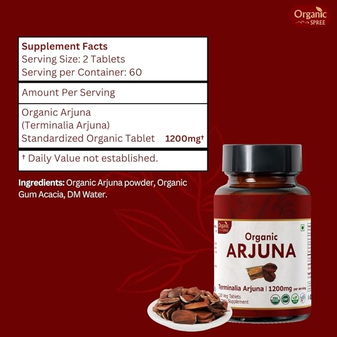 Arjuna 120 Tablets – USDA Organic Terminalia Arjuna Supplement – Supports Heart & Cardiovascular Health*