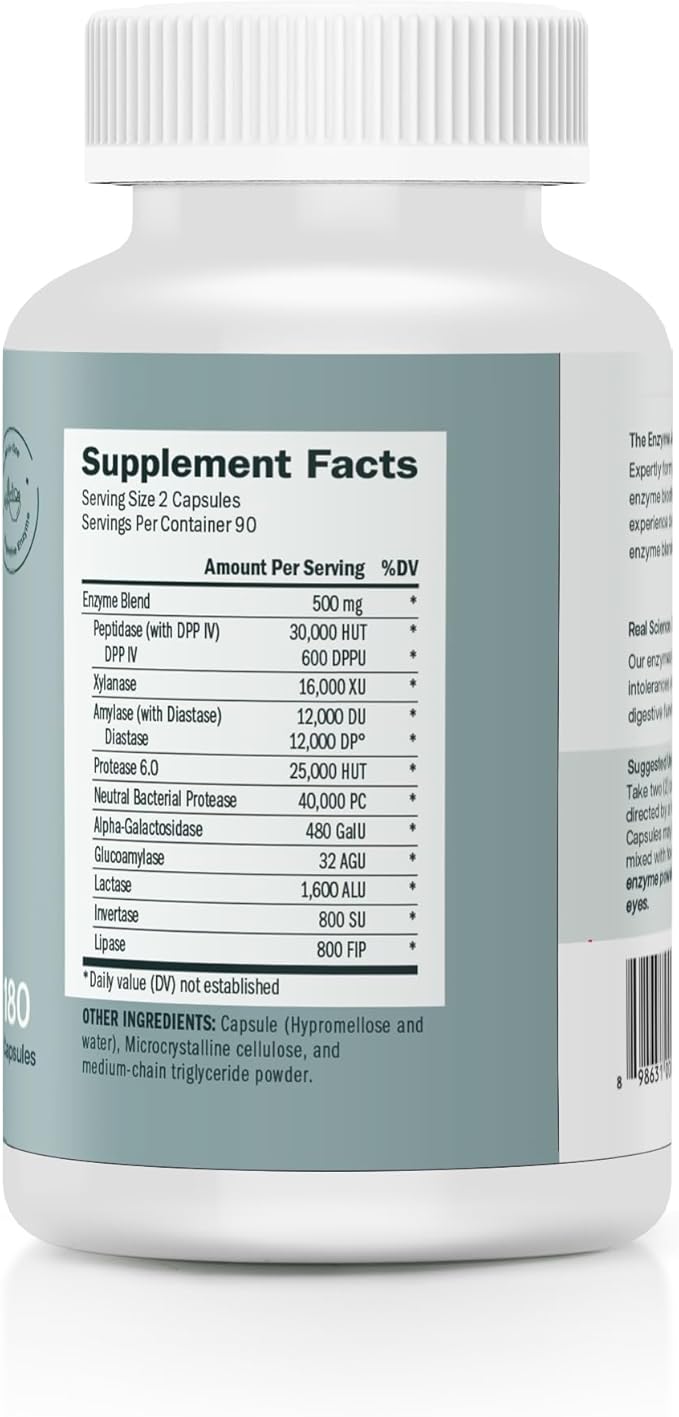 TriEnza Digestive Enzymes for Women & Men, Digestive Enzyme Supplements for Proteins, Carbs, Fats & Polyphenols Help Break Down Wheat, Dairy, Soy, 180 Capsules (90 Doses)