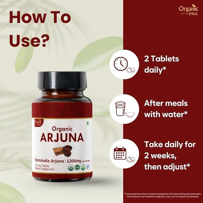 Arjuna 120 Tablets – USDA Organic Terminalia Arjuna Supplement – Supports Heart & Cardiovascular Health* - Pack of 3