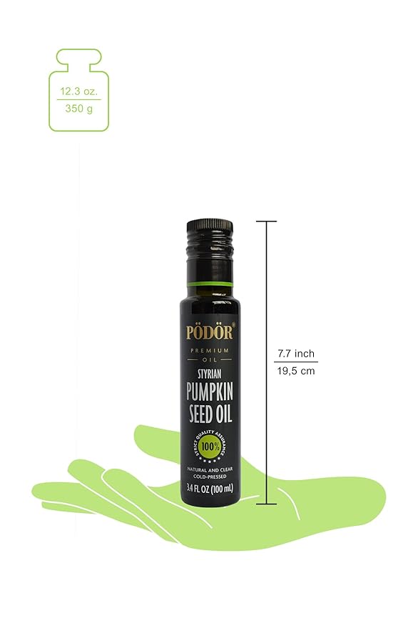 PÖDÖR Premium Styrian Pumpkin Seed Oil - 3.4 fl. Oz. - Cold-Pressed, 100% Natural, Unrefined and Unfiltered, Vegan, Gluten-Free, Non-GMO in Glass Bottle