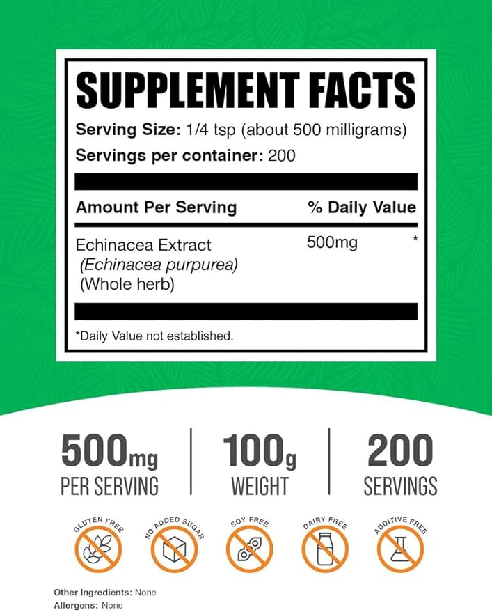 BulkSupplements.com Echinacea Extract Powder - Echinacea Extract, Herbal Supplement for Immune Support - Vegan & Gluten Free, 500mg per Serving, 100g (3.5 oz) (Pack of 1)