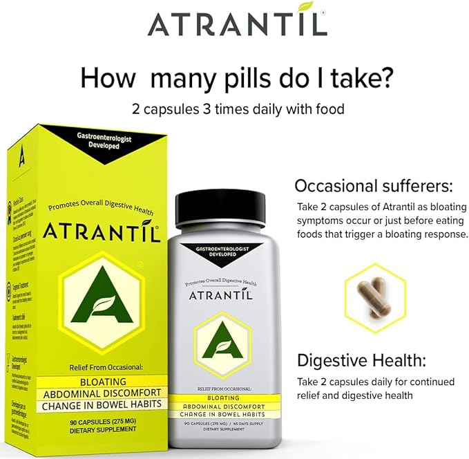 Atrantil 90 Capsules-Antioxidant Packed Polyphenol for Bloating and Gas Relief, Abdominal Discomfort, Constipation, Diarrhea, Postbiotic, Change in Bowel Habits and Everyday Digestive Health.