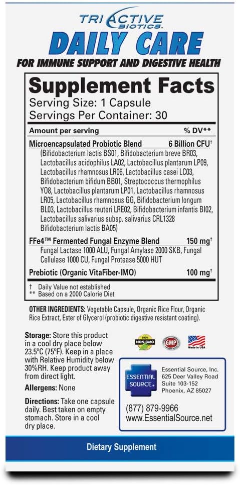 TriActive Biotics Daily Care - Probiotics for Women and Men, Prebiotic Blend with 6 Billion CFU - Probiotics for Digestive Health - Support Gut Health, Immune Defense - 30 Capsules