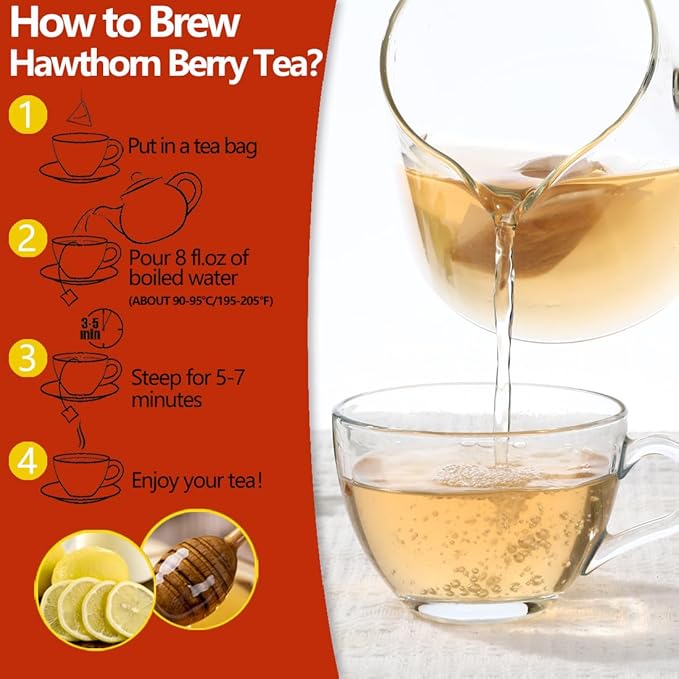 Premium 60 Hawthorn Berry Tea Bags, Made with 100% Natural Hawthorn Berries, Aid Digestion & Provide Antioxidants, No Additives & Caffeine Free.