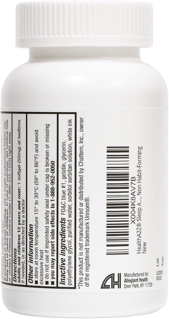 HealthA2Z® Sleep Aid | Diphenhydramine 50mg | 200 Softgels | Supports Deeper | Restful Sleeping