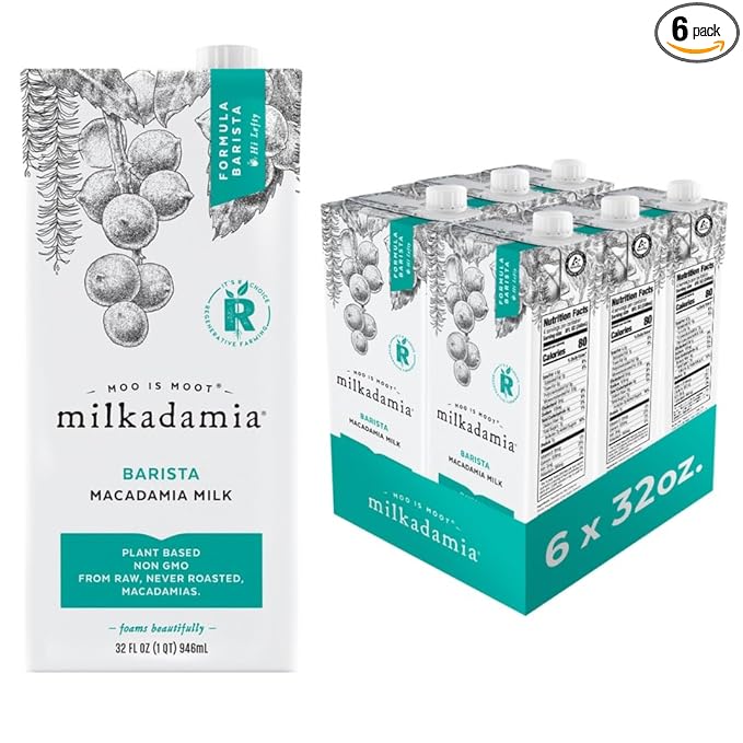 Milkadamia Barista Macadamia Milk, Excellent Source of Calcium, Plant Based, Kosher, Gluten Free & Non-GMO, 32 Fluid Ounce (Pack of 6)