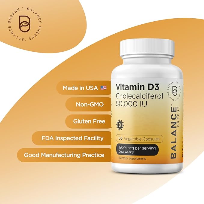 Balancebreens Vitamin D3 50,000 IU, 60 Veggie Capsules - High Potency, Supports Immune & Bone Health - Weekly Once