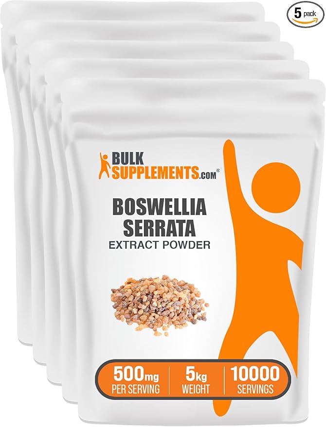 BulkSupplements.com Boswellia Serrata Extract Powder - from Frankincense Resin, Boswellia Serrata Powder - Herbal Supplement, Gluten Free, 500mg per Serving, 5kg (11 lbs) (Pack of 5)