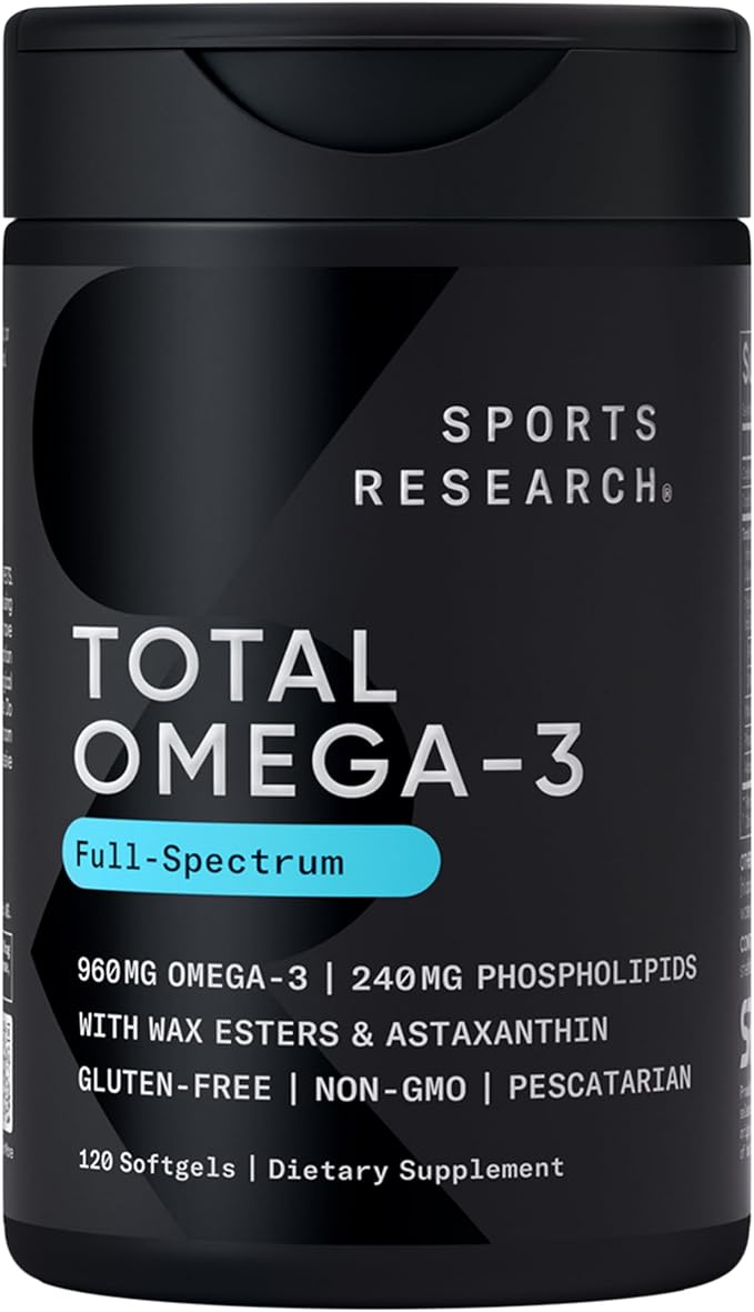 Sports Research® Total Omega-3 Fish Oil 2200mg - Made from Antarctic Krill w/Astaxanthin, Wild Sockeye Salmon & Alaska Pollock - 960mg of EPA & DHA - 120 Softgels