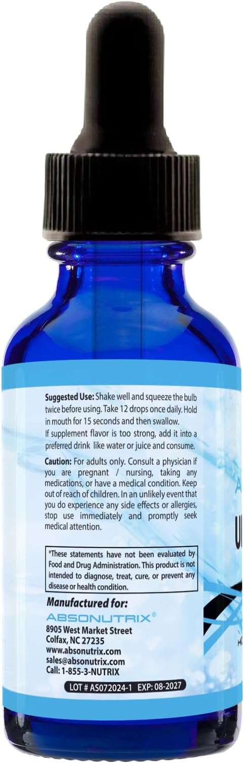 Absonutrix Ursolic Acid 590mg, 4 Fl Oz Bottle, 200 Highly Potent Servings, High Bioavailability, Quick Absorption, Third-Party Tested, GMP-Certified, Non-GMO, Cruelty-Free Products, Made in USA