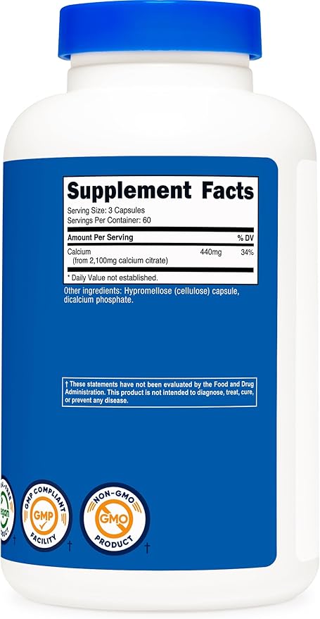 Nutricost Calcium Citrate (2,100mg) 180 Vegan Capsules - GMO-Free, Gluten-Free, 60 Servings