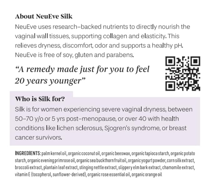 NeuEve Silk Age 55+ Vaginal Suppositories for Menopause Relief, Vaginal Dryness, Irritation & Itching, with All-Natural Ingredients, Phase 1 | 8 Count | 1-Month Supply