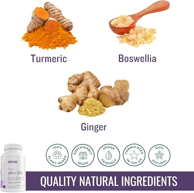 Nature’s Relief | Turmeric Supplement to Improve Body, Muscle & Joint Aches | Pure Turmeric Curcumin Supplement Organic, Boswellia & Ginger | Ease Discomfort & Increase Mobility | Non-GMO 30 Servings