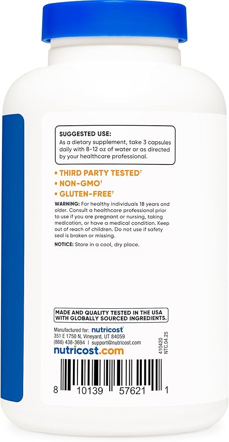 Nutricost Calcium Citrate (2,100mg) 180 Vegan Capsules - GMO-Free, Gluten-Free, 60 Servings