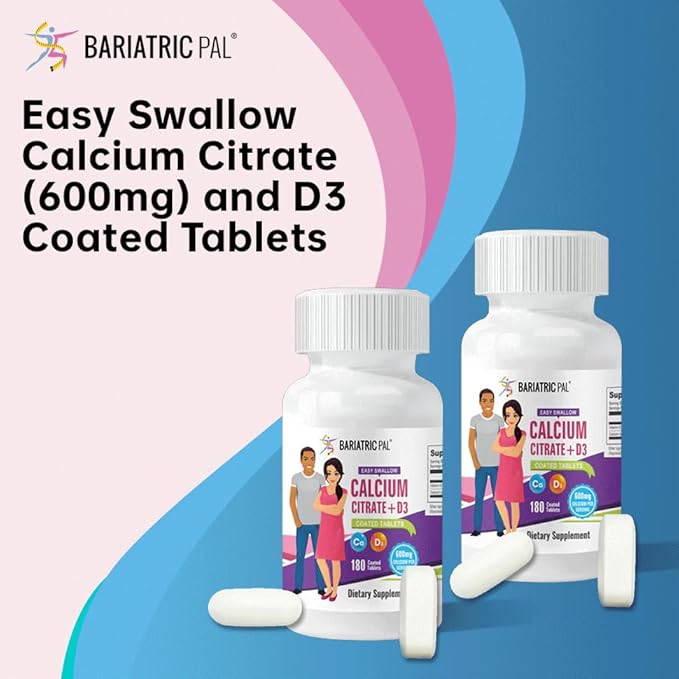BariatricPal Easy Swallow Calcium Citrate (600mg) and D3 Coated Tablets (30-Day Supply)