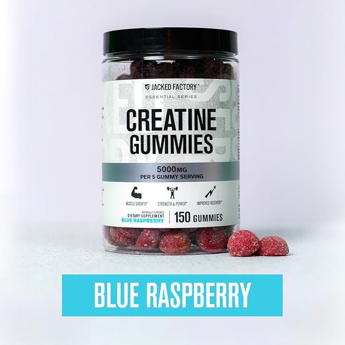 Jacked Factory Creatine Monohydrate Gummies 5g Daily Dose (1g per Gummy) - Creatine Gummy for Men and Women, Vegan-Friendly, Travel-Friendly, Third-Party Tested - 150 Gummies, Blue Raspberry