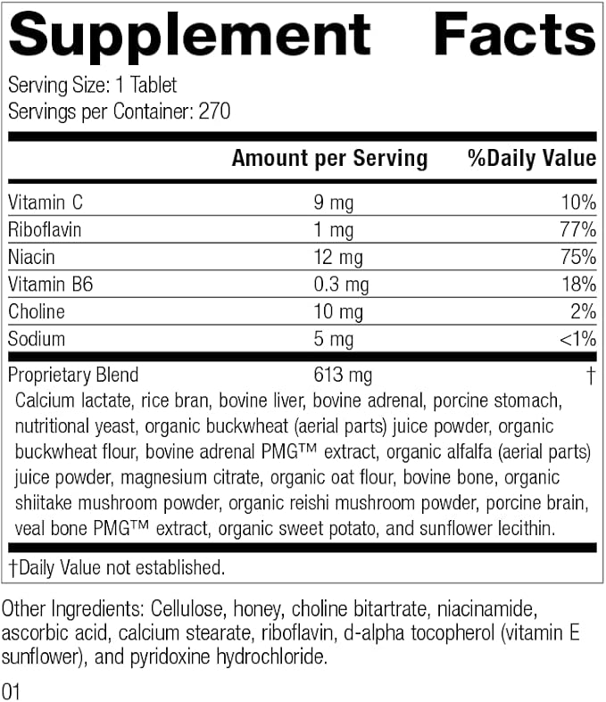 Standard Process Drenamin - Whole Food Antioxidant, Adrenal Support and Immune Support with Shitake, Alfalfa, Rice Bran, Riboflavin, Calcium Lactate, Choline - 270 Tablets